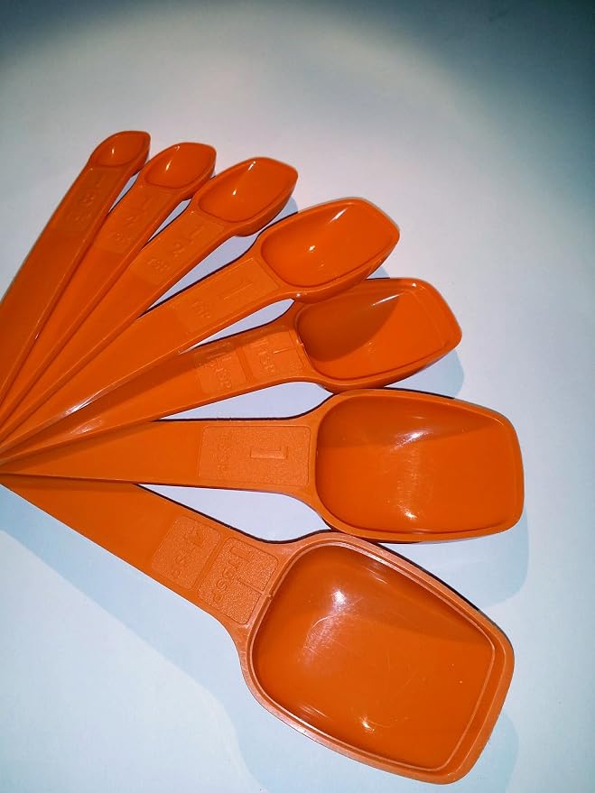 Vintage Tupperware Measuring Spoons Set of 7 Orange