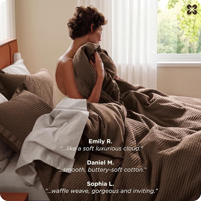 Bedsure Cotton Duvet Cover King - 100% Cotton Waffle Weave Chocolate Brown Color Duvet Cover King Size, GentleSoft™ and Breathable Bedding Set for All Season, 3 Pieces, 104"x90"
