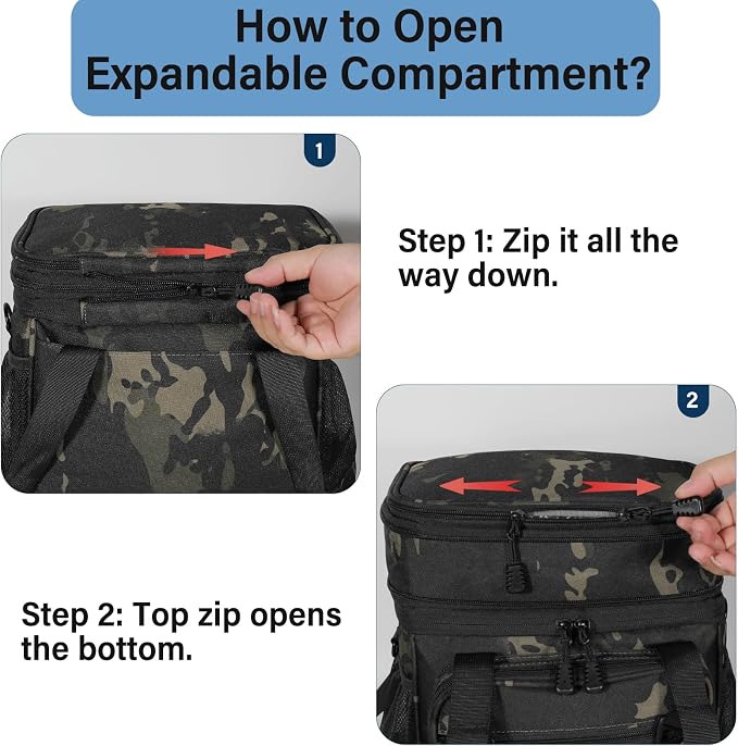 Lunch Box Cooler Bag - Insulated Tactical Lunchbox for Men - Large Lunch Pail or Adults Work Outdoor Shifts Trips Black Camo 16L