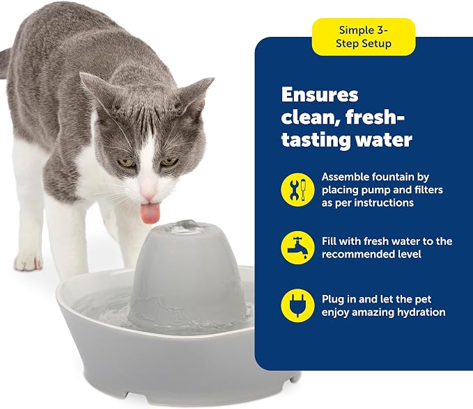 PetSafe Ceramic Pet Fountain – for Cats and Small Dogs – 60 Oz Water Capacity – Whisper-Quiet Water Flow – Great for Shy or Timid Pets – Fresh, Filtered Water