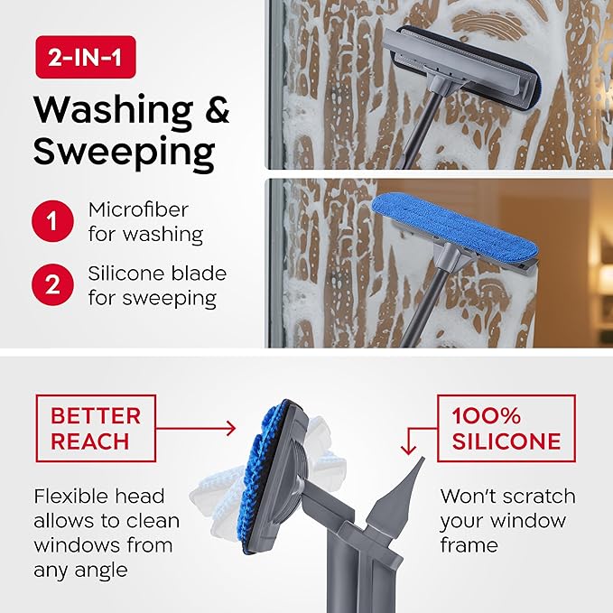 Tyroler Professional Window Squeegee with Extension Pole | Squeegee for Windows Cleaning | Outdoor Window Cleaner Tool, Windows Washing Kit with Extension Pole | Window Cleaning Kit (24.3 feet)