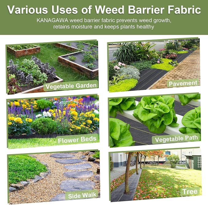 KANAGAWA 4ft x 100ft Weed Barrier Fabric, 6oz Heavy-Duty Woven Landscape Fabric with Staples, Breathable Weed Control for Garden Beds, Driveways, Farming & Landscaping