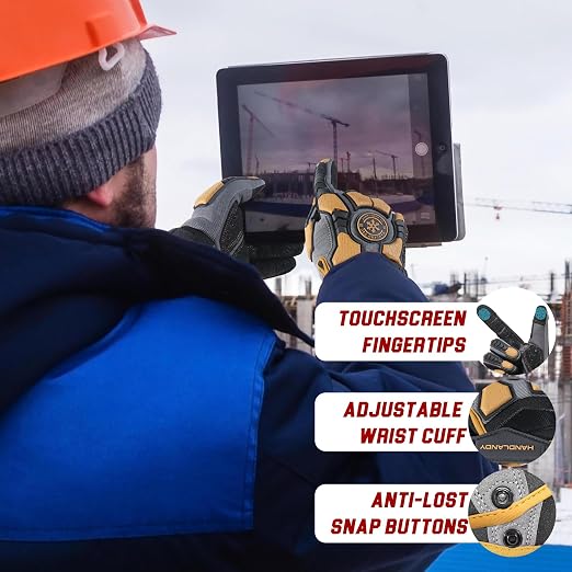 HANDLANDY Winter Water Resistant Work Gloves for Men, Insulated Heavy Duty Mechanic Glove for Cold Weather (Coffee-insulated, Large)