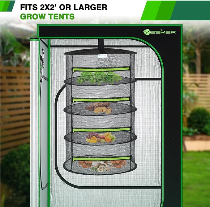 Yesker 4 Layer Herb Drying Rack Hanging Mesh Net Foldable Plant Drying Racks 24" w Green Zipper Pruning Shears Hook Dryer Hanging Rack for Herbs Seed Bud Fruit Clothes Grow Tent Closets Garden Outdoor | 24" w Green Zipper Pruning Shears Hook Dryer Hang...