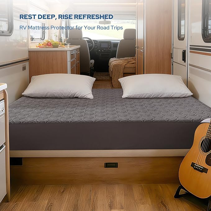BEDLORE Waterproof Mattress Protector, RV Queen Size Mattress Pad Noiseless with Deep Pocket 6"-18" Depth, Soft Breathable Dirt-Proof Bed Mattress Cover Washable (Gray)