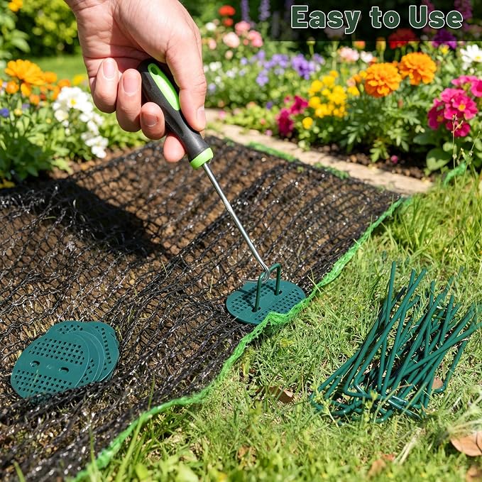 6 Inch 200 Pcs Galvanized Landscape Staples 200 Pcs Gaskets Pick Hook Garden Stakes 11 Gauge Anti-Rust Landscaping Fabric SOD Pins U Shaped Yard Turf Stakes for Weed Barrier Fabric Green