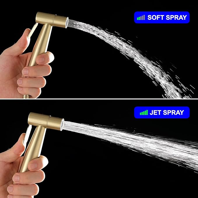 SHAMANDA Handheld Bidet Sprayer for Toilet, Stainless Steel Baby Cloth Diaper Sprayer Kit, Bathroom Toilet Bidet Attachment Set for Bathing Pets Feminine Hygiene, Brushed Gold BDS01-3