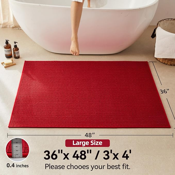 Triohero Large Bathroom Rugs Non Slip Washable Bath Rugs Super Absorbent Bathroom Rug Thin Quick Dry Low Pile Bath Mats, Red 36"x48"