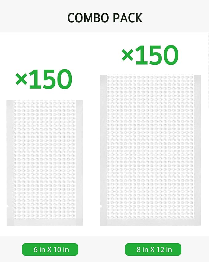 Syntus 300 Pcs Vacuum Sealer Bags for Food, 8x12+6x10, BPA Free | Precut Bags, 150 Quart + 150 Pint, Sous Vide Microwave Freezer Safe, Food Vacuum Storage, For All Vacuum Sealers