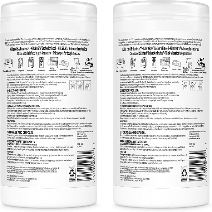 Amazon Basics Disinfecting Wipes, Lemon & Fresh Scent, Sanitizes, Cleans, Disinfects, Deodorizes, 340 Count (12 Packs of 85), Packaging May Vary