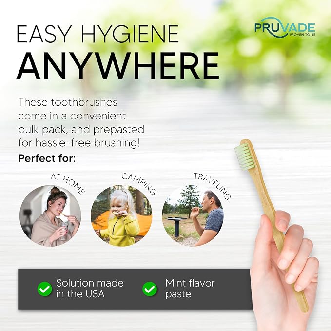 12 Pack Disposable Bamboo Toothbrushes with Toothpaste | Prepasted Toothbrushes Individually Wrapped - Single Use Waterless Tooth Brush with Soft Bristles for Hotel, Camping, Travel