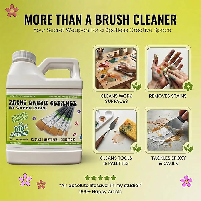 Green Piece® Completely Non-Toxic Paint Brush Cleaner (Made in USA) for Paint Cleanup for Brushes (Combo Pack – Paint Brush Cleaner with Mat)