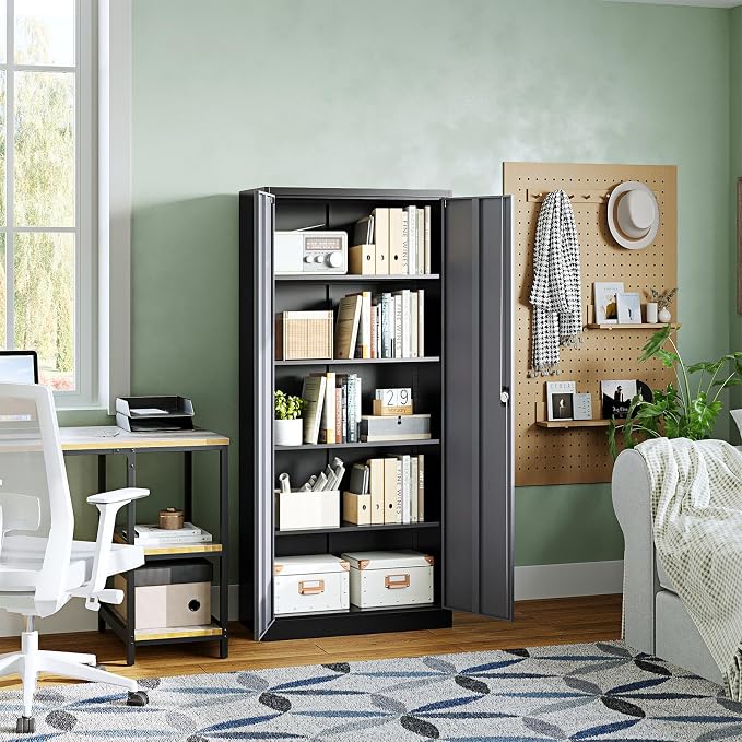 Metal Garage Storage Cabinets with Lock Door and Adjustable Shelves, Steel Tool Cabinets for Home,Office,Warehouse Organisieren (Black Gray)