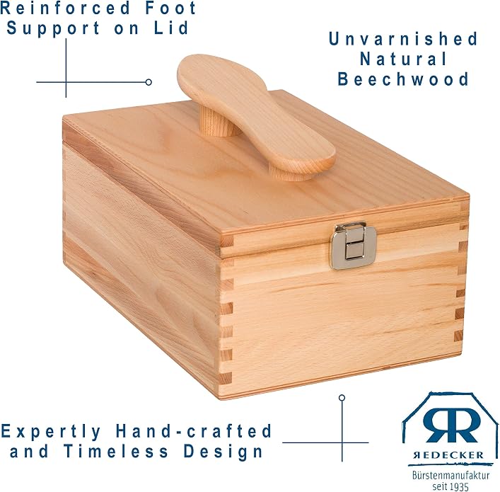 Redecker Oiled Beechwood Shoe Cleaning Box with Folding Lid, 13-1/4 x 9 x 5-3/4-Inches - Wooden Shoe Cleaning Box Storage - Shoe Shine Box Wood - Boot Shine Box - Shoe Shine Box Vintage