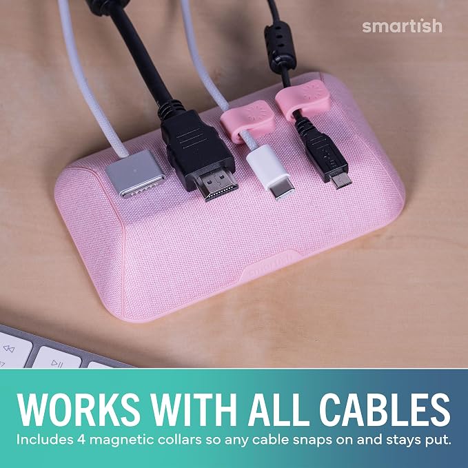 Smartish® Magnetic Cord Holder - Bigger Cable Wrangler Organizer with Magnet Clips for Charger Management on Desktop, Nightstand - Holds 6+ Cables - I'm Blushing