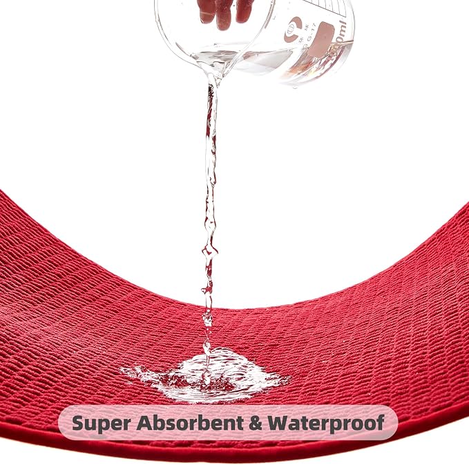 TYUU Christmas Bathroom Rugs Non Slip Washable, Super Absorbent Thin Bath Mat Quick Dry Low Pile Bathroom Rug, Red 24"x36"