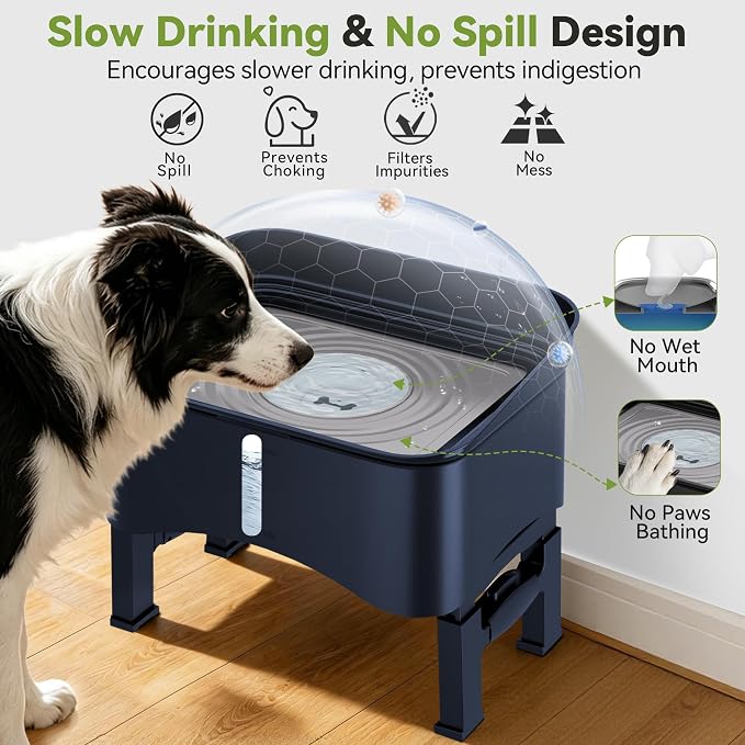 UPSKY 2.9Gal No Spill Dog Water Bowl, 4 Height Adjustable Elevated Bowl | Super Large Capacity, Slow Drinking Feeder, No-Splash, Anti-Slip, Folding Design, Suitable for Senior Dog and Multi-Pet Homes