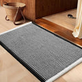 IM HOME Waffle Bath Mat Black & Cream 24"x17",Boho Woven Modern Bath Mat Rugs, Absorbent Non Slip Bathroom Rugs, Soft Washable Bath Rugs with Tassels for Bedroom, Kitchen, Shower, Tub