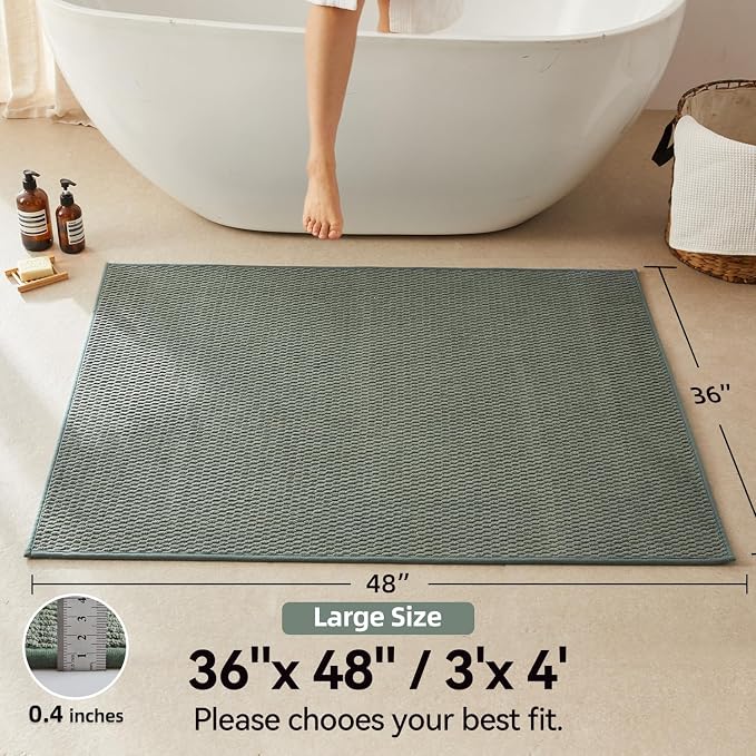 Triohero Large Bathroom Rugs Non Slip Washable Bath Rugs Super Absorbent Bathroom Rug Thin Quick Dry Low Pile Bath Mats, Sage Green 36"x48"
