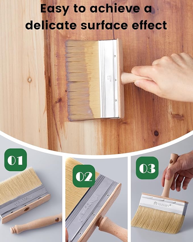 Voomey Deck Stain Brush 6 Inch, Limewash Brush for Wood, Deck Stain and Sealer Applicator, Strong Hold Paint Without Chipping, Quickly Paint Decks, Fences, Walls and Furniture
