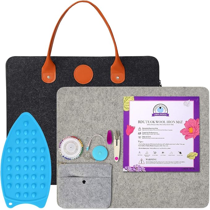 Wool Pressing Mat, 100% New Zealand Wool, 17" x 13.5" Ironing Mat | with Carrying Case, Silicone Iron Rest Pad For Quilting, Sewing and Ironing, Naturally Retains Heat for Efficient Pressing
