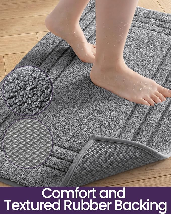 DEXI Bath Mats Bathroom Rug Non Slip Bathmat, 43x24 Dark Grey | Large Soft Microfiber Carpet, Washable, Absorbent Quick Dry for Shower Floor Sink