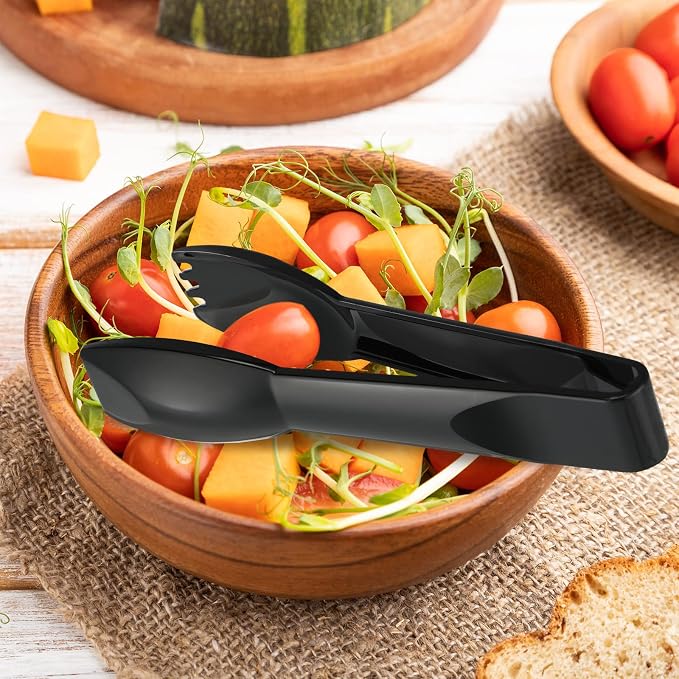 Patelai 12 Pcs 6 Inch Utility Tong Plastic Serving Tongs Bulk Scalloped Serving Utensils Charcuterie Accessories Heavy Duty Tongs for Cooking Appetizers Food Catering Dinner Party (Black)