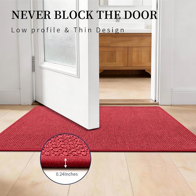 YIHOUSE Red Bathroom Rugs Sets 2 Piece, Quick Dry Thin Bath Mat, Non Slip Absorbent Machine Washable, Bath Rugs for Bathtub Sink Home Decor (17"x24" + 17"x32")