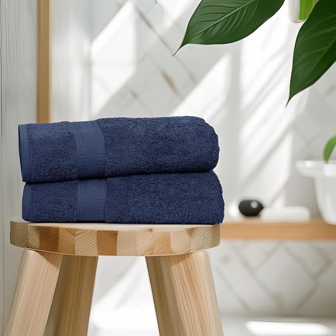 Large Bath Towels Set of 6 – 100% Cotton Terry – 24" x 50" – Quick Dry, Soft & Highly Absorbent – Navy Blue Towels for Bathroom, Gym, Spa, Pool & Daily Use
