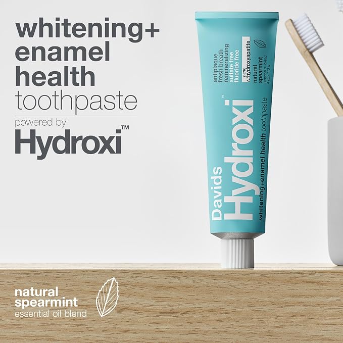 Davids Nano Hydroxyapatite Toothpaste Whitening Enamel Health Spearmint 4oz | Antiplaque, SLS (Sulfate) Free Formula, Fluoride Free, Kid-Friendly Flavor, Nano-Hydroxyapatite Toothpaste
