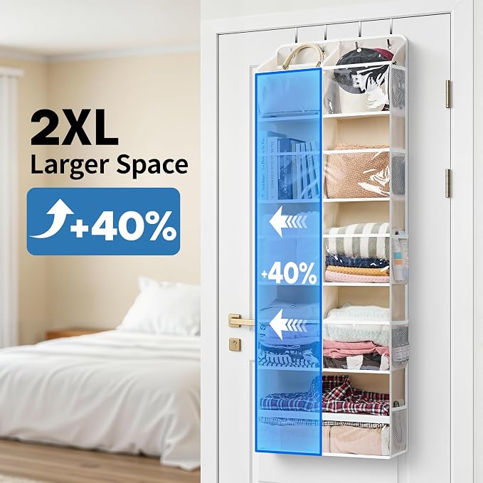 JARLINK Over the Door Organizer, Extra Large Storage for Bedroom, Beige | Anti-Tilt 100 lb Load Capacity, Hanging Door Organizer with 5 10 Mesh Pockets, Behind Door Storage for Bathroom, Nursery