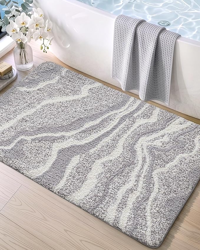 DEXI Bathroom Rug Mat 36x24, Soft and Absorbent Marble Bath Mat, Non Slip Machine Washable Bath Rugs for Shower Floor, Tub, Sink, Grey