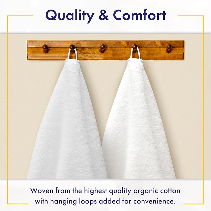 Alusa Home 100% Organic Zero-Twist Cotton Towels - GOTS Certified Luxury Bath Towels - Ultra Soft & Plush 700GSM Long-Staple Cotton - 6 Piece Towel Set (White)