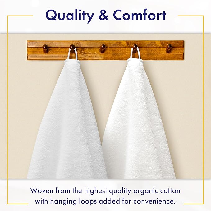 Alusa Home 100% Organic Luxury Bath Sheets - GOTS Certified - Extra Large 35x70 Inches (Pack of 2) Zero-Twist, Long-Staple Cotton Bath Sheet Set (White)