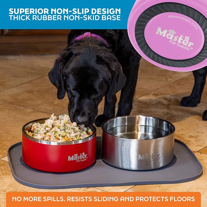 Master Pet Supply Stainless Steel Dog Bowls - 128 oz, Heavy Duty - Hyper Pink, Double Wall Extra-Thick Insulated, Non-Slip Pet Water Bowl for Dogs, Cats & Pets, Anti Rust Metal, Dish Washer Safe