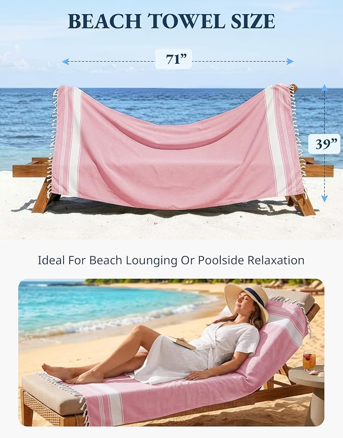 LANE LINEN Beach Towel 2 Pack, Beach Towels Oversized, Soft - Cashmere Rose | Pre-Washed Large Beach Towels - 39"x71", Vacation Essential - Machine Washable, Travel & Camping - Reinforced Hems, Durable