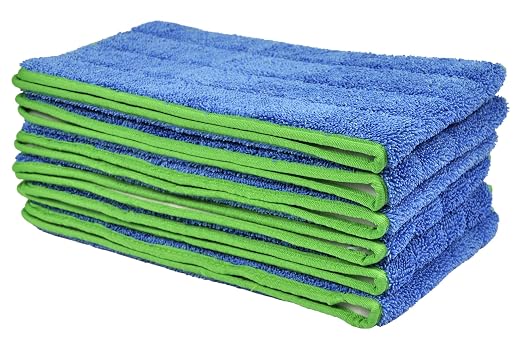 CleanAide All Purpose Super Absorbent Mega Microfiber Mop Pads for 24" Mop Plate, Machine Washable, Traps Dust, Dirt & Pet Hair, Reusable for Home & Commercial Cleaning, 28"x8", 6-Pack, Green