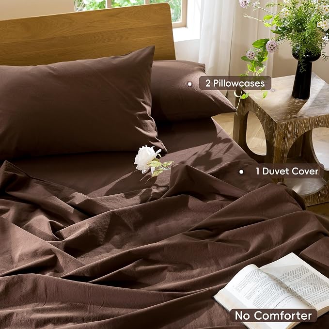 MooMee Duvet Cover Set 100% Washed Cotton Linen Like Oversized King | Relaxed Linen-like Texture. Soft, Breathable & Long-lasting Comfort. Lightweight. Hidden Zipper with 8 Interior Corner Ties