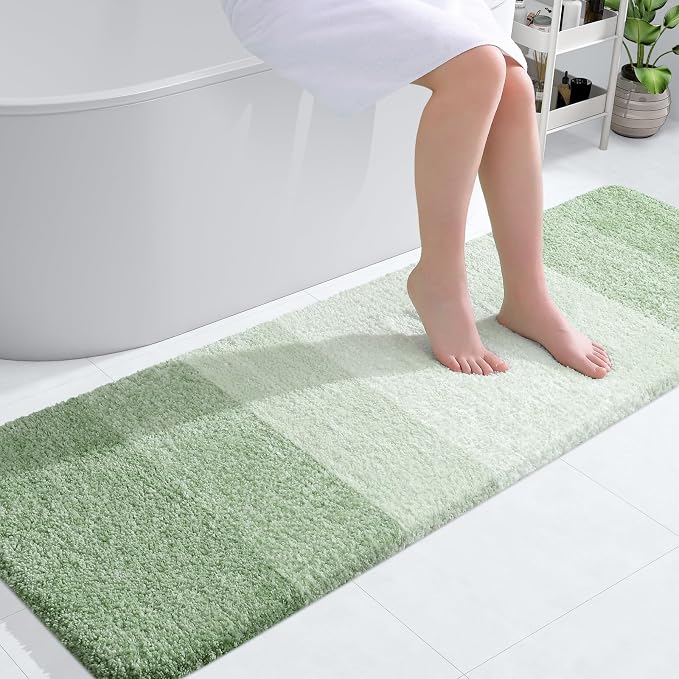 OLANLY Bathroom Runner Rugs Mat 59x20, Extra Soft Absorbent Microfiber Bath Rugs, Rubber Backing, Quick Dry, Washable Long Bath Mats for Bathroom, Tub and Shower, Home Decor Accessories, Sage Green