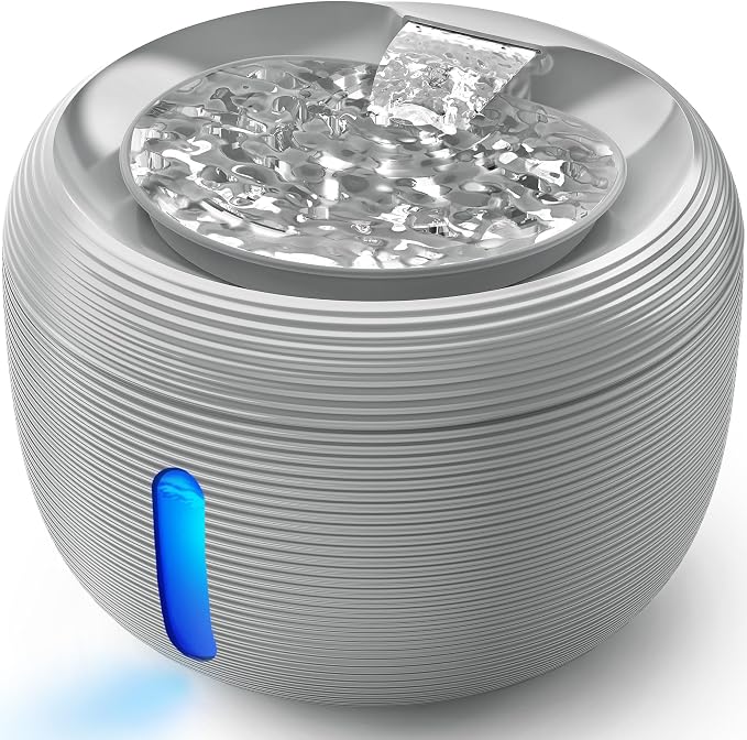 Kastty 3.5L/118oz Large Capacity Cat Water Fountain for Cats Indoor,FS77 | Quiet Pet Water Fountain Water Level LED Light Multi-Filtration, Automatic Cat Fountains for Drinking Easy Cleaning (Grey)