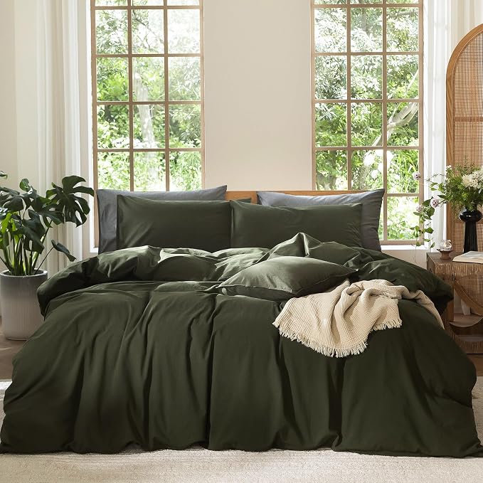 MooMee Duvet Cover Set 100% Washed Cotton Linen Like Oversized Full | Relaxed Linen-like Texture. Soft, Breathable & Long-lasting Comfort. Lightweight. Hidden Zipper with 8 Interior Corner Ties