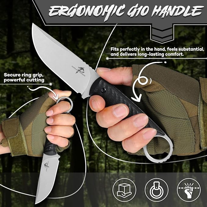 Purple Dragon Fixed Blade Knife with Kydex Sheath -Survival Knife Black | Forged from a Single Piece of D2 Steel, Full Tang G10 Handle, Gift Box, for Outoor Camping