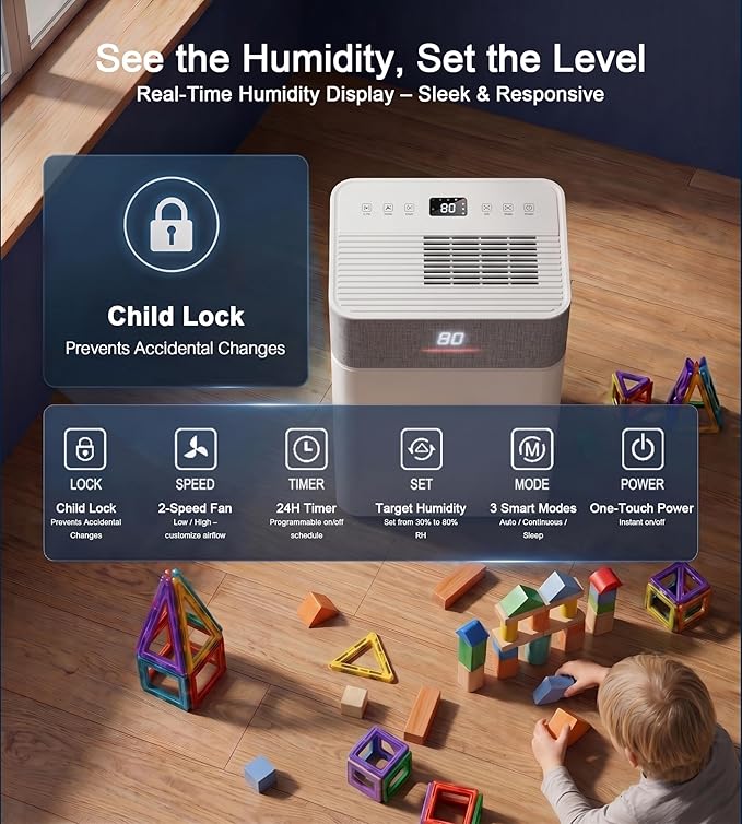 Uthfy 4000 Sq. Ft. Dehumidifier w/WiFi for Basement, Max 55 Pints/D Dehumidifiers with Drain Hose, 24-H Timer, Child Lock, Auto Defrost, Intelligent Humidity Control for Bathroom, Bedroom, Home
