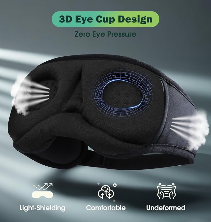 Sleep Mask with Headphones Bluetooth 5.4, LC-dolida Wireless Music Eye Mask for Sleeping Headphones with Soft Bamboo Cotton Cooling Breathable,Ultra-Thin Stereo Speaker for Side Sleepers-Jet