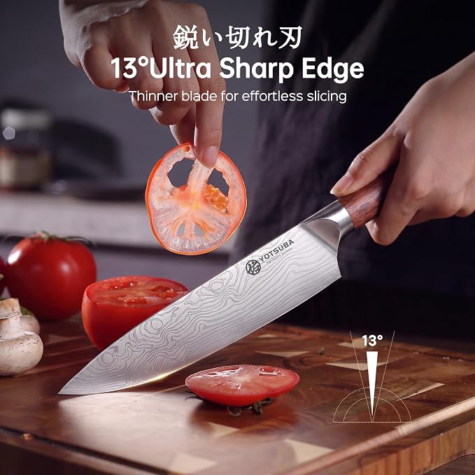YOTSUBA 5 PCS Japanese Kitchen Knife Set with Ergonomic Natural Rosewood Handle, Razor Sharp High Carbon Stainless Steel Chef Knives, Premium Gift Box for Home Chefs