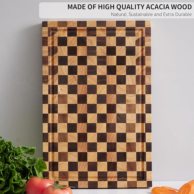 Acacia Wood Cutting Board (17x11x1.2'') Inch, Butcher Block for Kitchen, Premium Acacia Cutting Board with Juice Groove, End Grain Made of Sustainable Acacia Wood