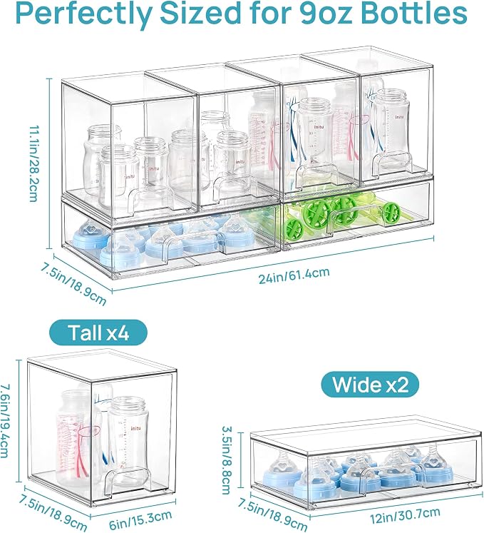 Vtopmart 6 Pack Baby Bottle Organizer Set, Stackable Storage Drawers Ideal for Kichen Countertop, Vanity, Bathroom, Cabinet, Pantry Organization