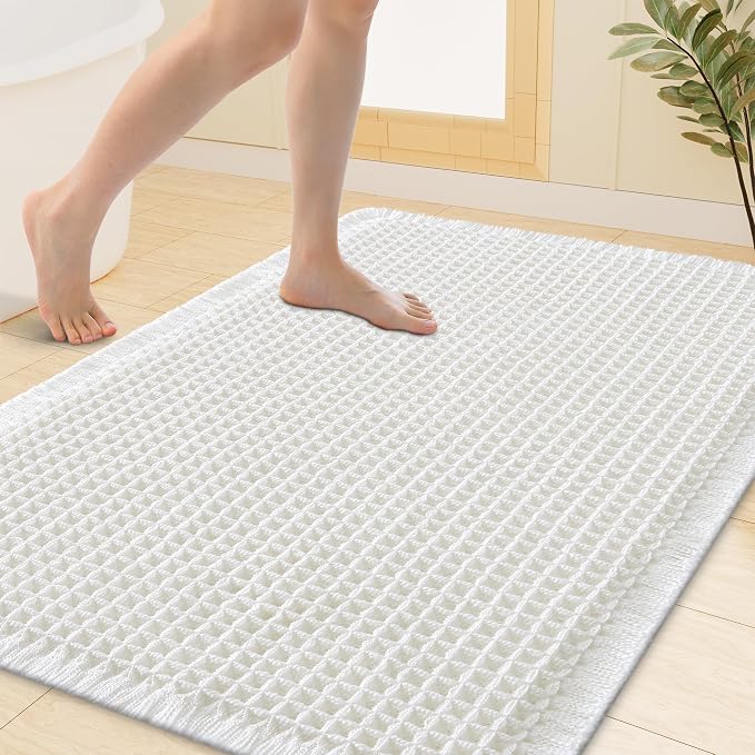 Smiry Waffle Bath Mat 40x32, Extra Soft Absorbent Bathroom Rugs, Non Slip Machine Washable Quick Dry Bath Rugs for Bathroom Floor, Tub, Shower, Home Decor Accessories, White