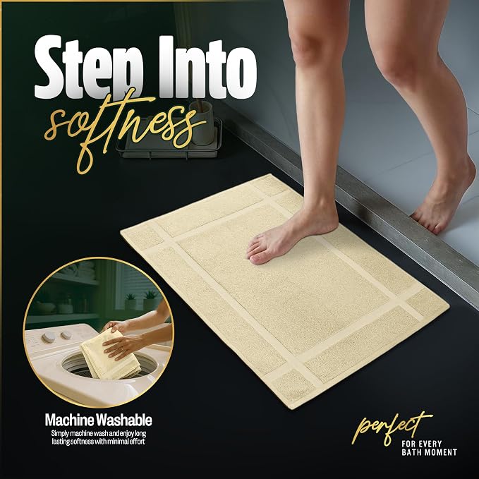 Pearl Linens Pack of 6 100% Cotton Bath Mat 20x30 inches, Soft & Absorbent Quick Dry Bathroom Mat Set, Not Bathroom Rugs, After Shower Mat, Bath Tub Mat, 687 GSM, Machine Washable, Beige