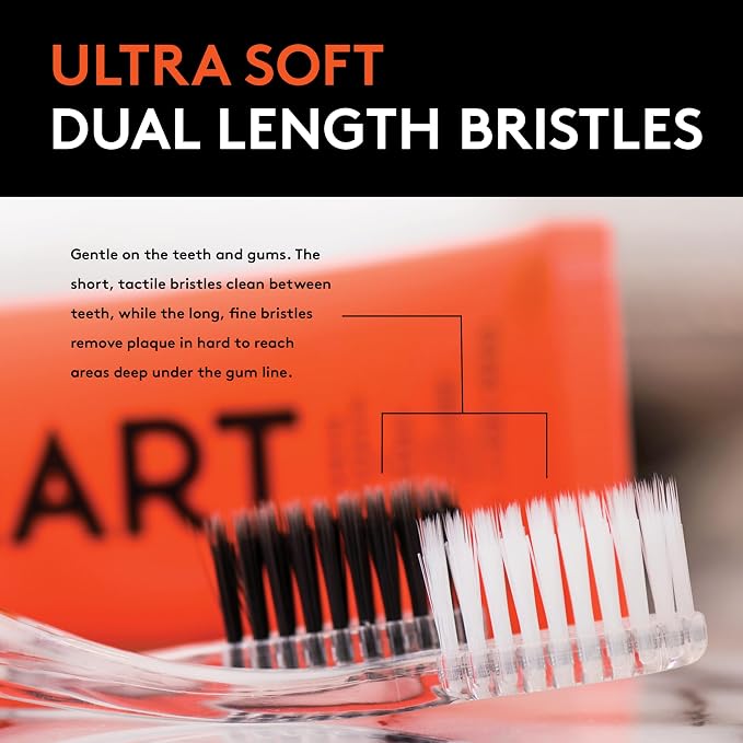 LINHART Extra Soft Toothbrush, White with Black Bristles, 1 Pack | Teeth Whitening, Multi Length Bristles
